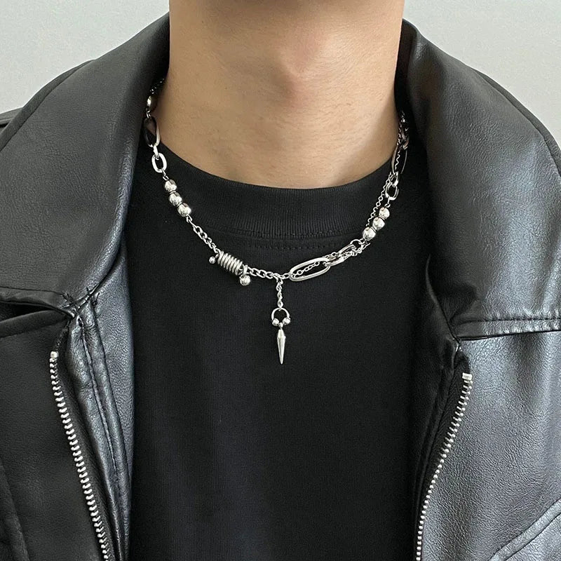LIZAKOSHT  -  Punk Stainless steel New Rivet Pendant Necklace For Men Splicing Clavicle Sweater Chain Jewelry Hip-Hop Accessories