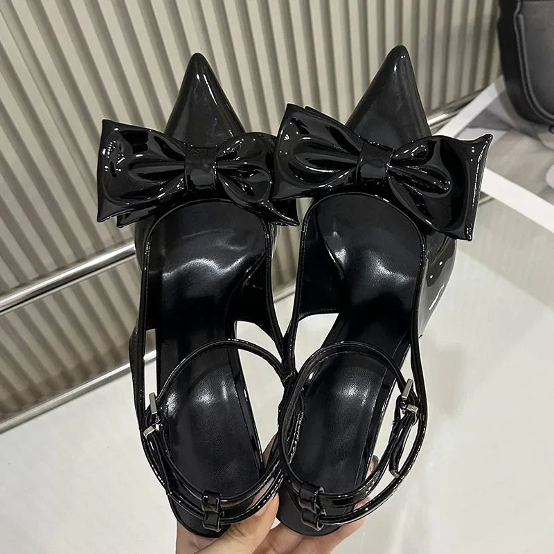 LIZAKOSHT  -  Brand Design High Heels Sandals for Women Sexy Red Pointed Party Dress Shoes Sizes 36-43 Ankle Strap Bow Slingbacks Shoes Female