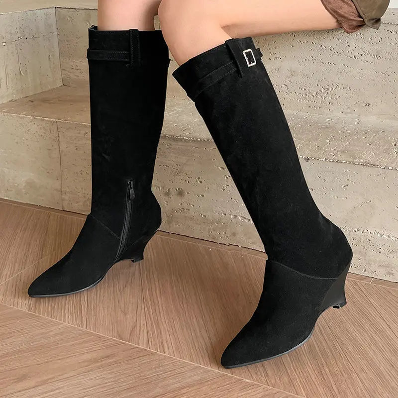 LIZAKOSHT  -  Elegant Woman Boots Pointe Shoes Sexy Thigh High Heels High Sexy Clogs Platform Zipper Pointy Rubber Over-the-Knee Ladies Stilet