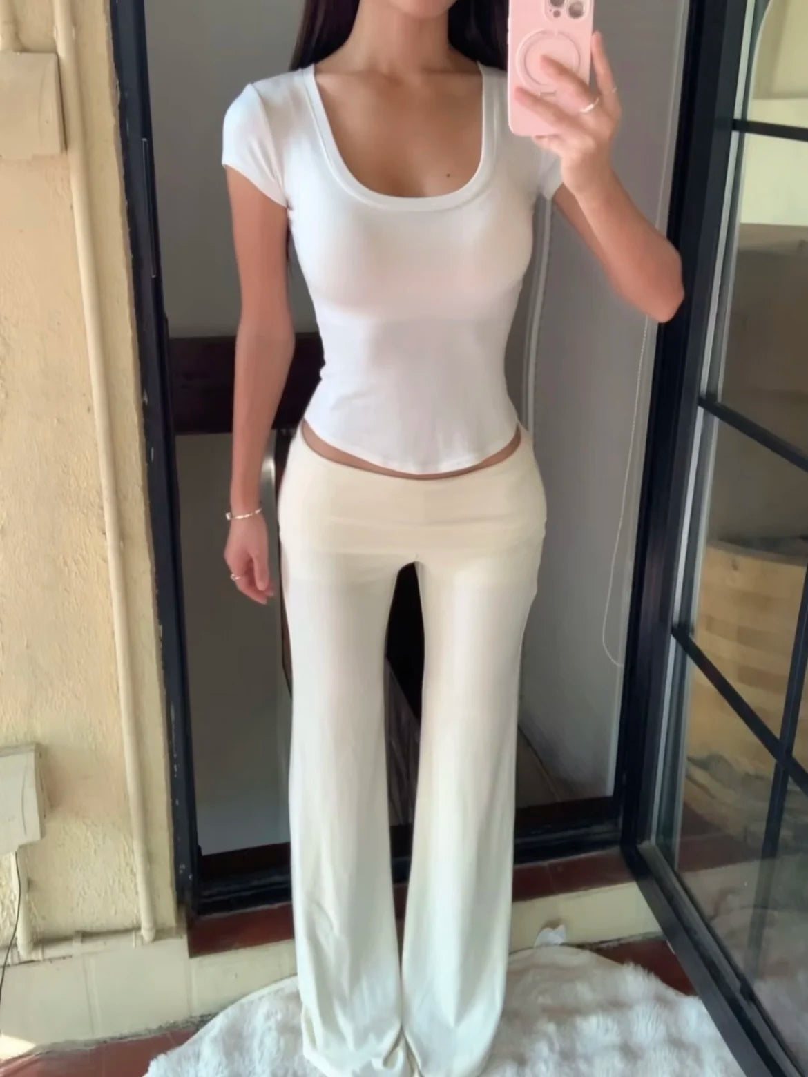 LIZAKOSHT  -  Women Folded  Low Waist  Cotton Jersey Foldover Pant Soot