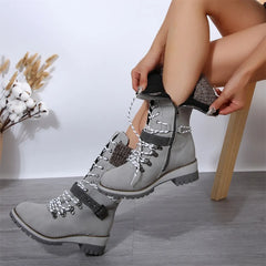 LIZAKOSHT  -  Plus Size 43 Women's Fashion Thermal Mid Calf Boots Knitted Splicing Lace Up Side Zipper Winter Boots Wedges heels Outdoor Boots
