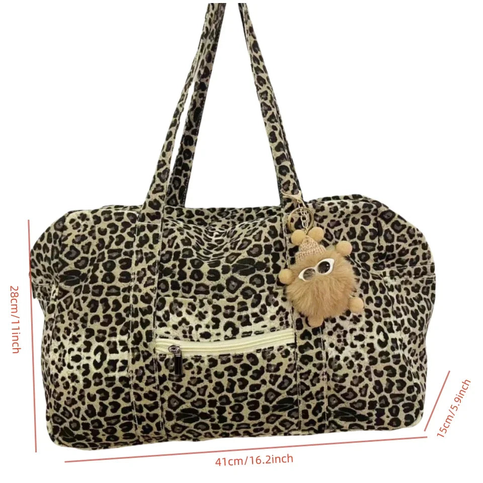 LIZAKOSHT  -  Leopard Print Canvas Tote Bag Women's New Fashion Shoulder Handbag Large Capacity Travel Tote Bag Big Bags for Women