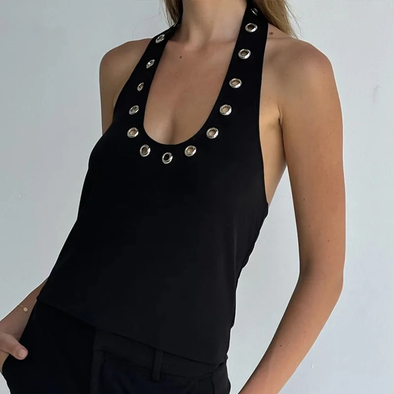 LIZAKOSHT  -  Summer Ribbd Halyer Sleeveless Backless Ladies Streetwear U Neck Crop Top Solid Skinny Hot Sexy Tank Top Clubwear Women