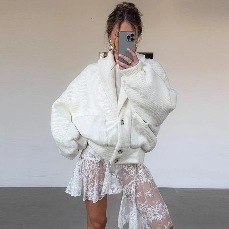LIZAKOSHT  -  Elegant Single Breasted Women 's Cardigan Loose Knitted Full Sleeve Pockets Female Jackets 2025 Autumn Fashion Lady Streetwears