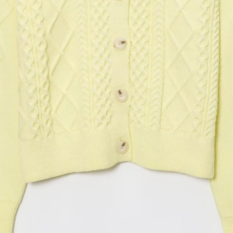 LIZAKOSHT  -  Elegant Cardigan Sweater Women 2025 New Autumn Yellow Twist Knitted Top Single Breasted Long Sleeve Jumper Casual Knitwear Coat
