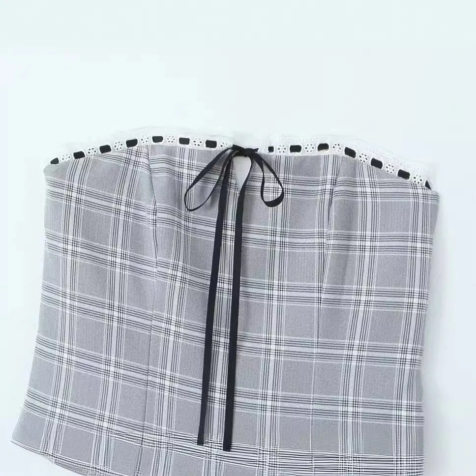 LIZAKOSHT  -  Europe and America Wind Summer New French Retro Sexy Spice Girl Plaid Pure Desire Slim Pleated Skirt.
