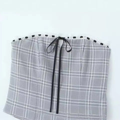 LIZAKOSHT  -  Europe and America Wind Summer New French Retro Sexy Spice Girl Plaid Pure Desire Slim Pleated Skirt.