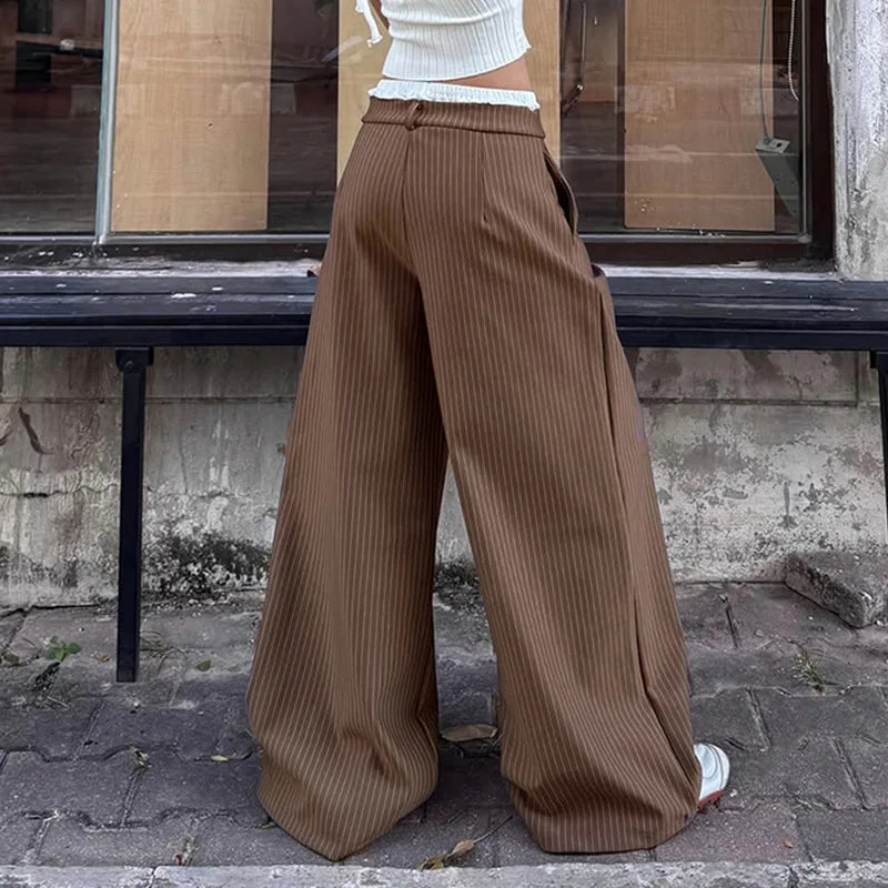 LIZAKOSHT  -  Summer New Cross Border Waist Patch Stripe Casual Pants Simple Drape Contrast Straight Suit Pants