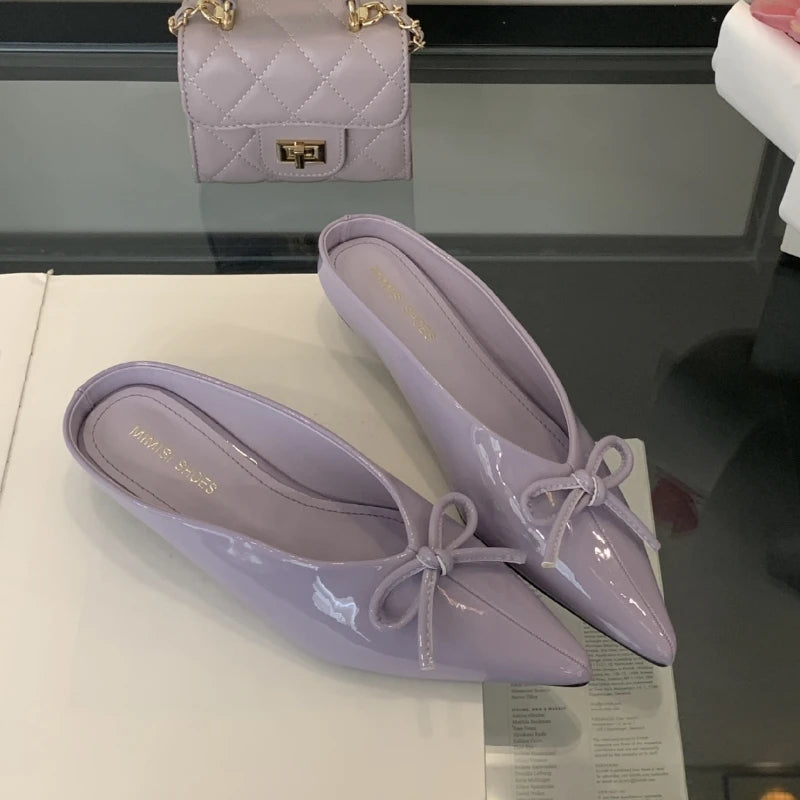LIZAKOSHT  -  Summer 2025 Designer Women Slippers Bowknot Pointed Toe Women Heels Elegant Non-slip Women Sandals Mule Shoes Zapatos De Mujer
