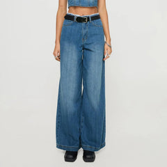 LIZAKOSHT  -  Women's Spring Summer Jeans with Pockets Fashion Loose Fit Casual Solid Low Rise Wide Leg Denim Pants Vintage Streetwear