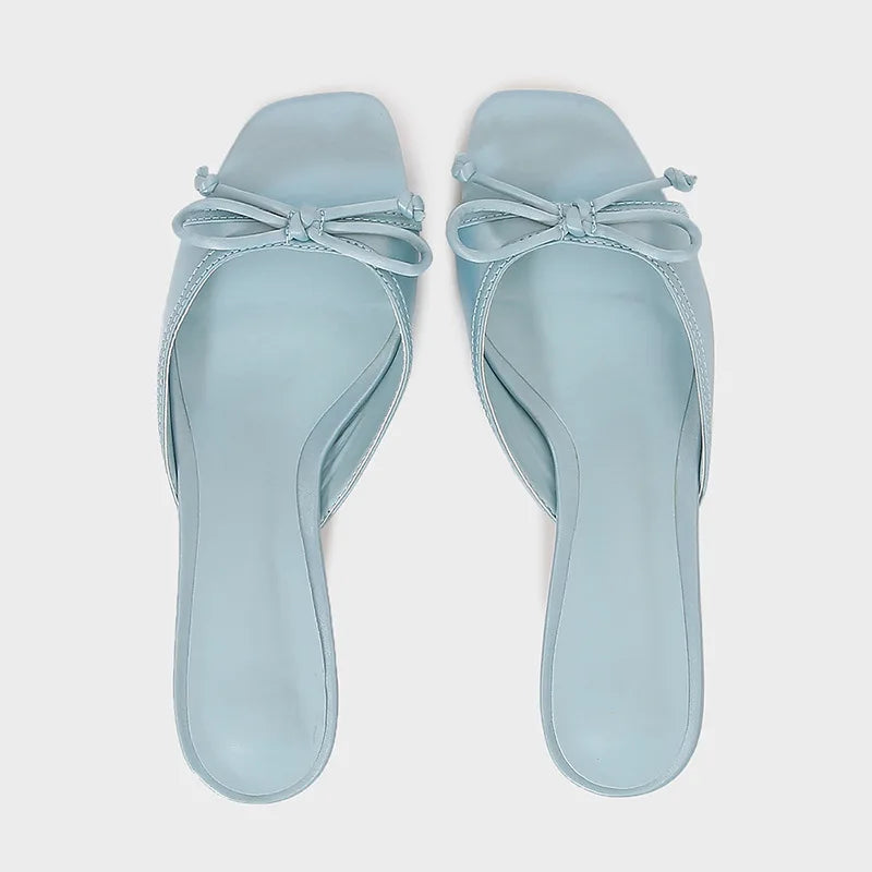 LIZAKOSHT  -  Kitten Heels Summer Women Mules Shoes Vacation Open Toe Classic Butterfly-knot Hot Sale Luxury Designer Ladies Modern Sandals