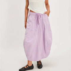 LIZAKOSHT  -  Women Y2k Cargo Parachute Long Skirt Drawstring Hem Pleated Bubble Maxi Skirts with Pockets Spring Vintage Streetwear