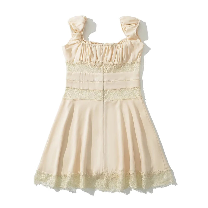 LIZAKOSHT  -  Sexy Elegant Women Lace Patchwork Square Neck Tank Dresses Sleeveless A-line Mini Party Summer Dress Holiday Chiffon Robe