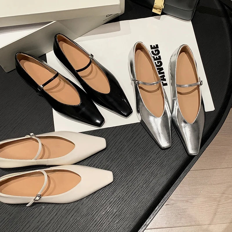 LIZAKOSHT  -  Fashion Women's Shoes New High Quality Genuine Leather Shoes Simple Square Head Low Heel Women's Heel Shoes