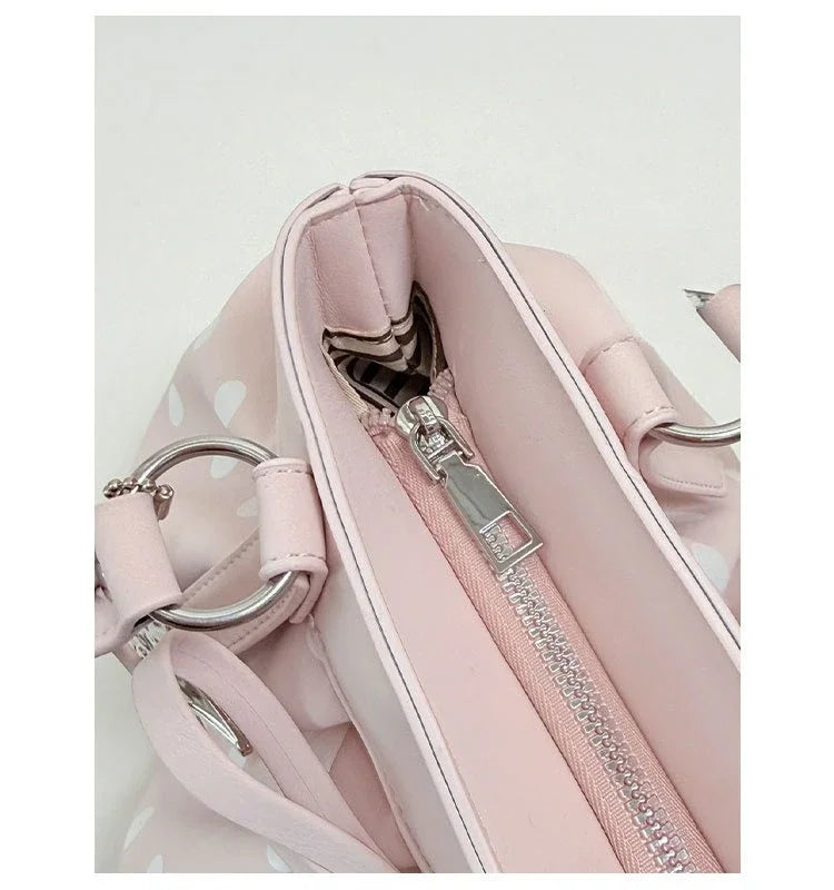 LIZAKOSHT  -  Polka Dot Ruched Shoulder Bag With Star Pendant Women Bow Decor Large Capacity Hobo Bag Retro Versatile Handbag For Daily Commut