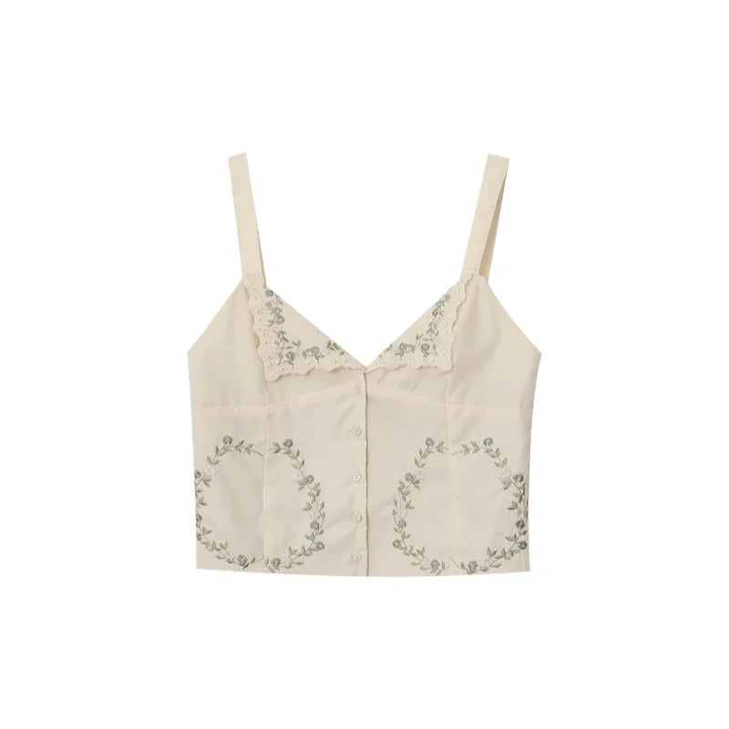 LIZAKOSHT  -  Sexy Fashionable KAOPU ZA Summer New Women's Embroidered Silk Camisole Top Strapless Backless Polyester Fabric Ladylike