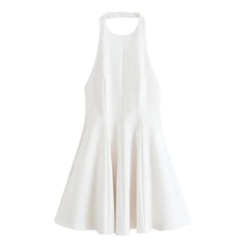 LIZAKOSHT  -  Sexy Solid Halter Backless Short Dresses Women Fashion Sleeveless High Waist Slim Mini Dress Female Summer Chic Casual Robes
