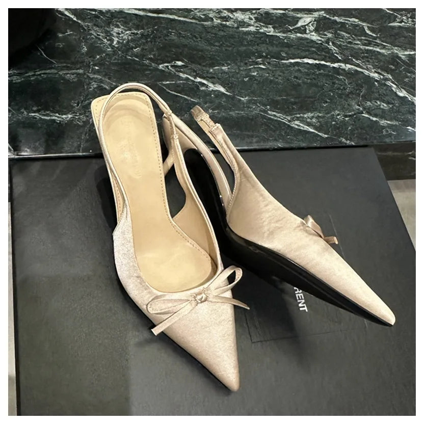 LIZAKOSHT  -  Women Thin Heels Slingback Sandals Elegant Pointed Toe Pumps New Brand Designer Bow Knot Party Dress Wedding Shoes Footwear