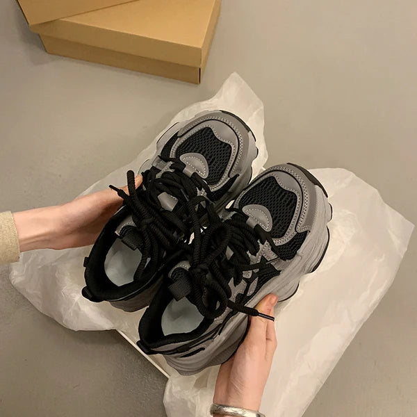 LIZAKOSHT  -  Women's Sneakers With Platform Shoes Woman-shoes Tennis Female Thick Sole Heels Casual Mesh Roses Trainers PU Rubber Leisur