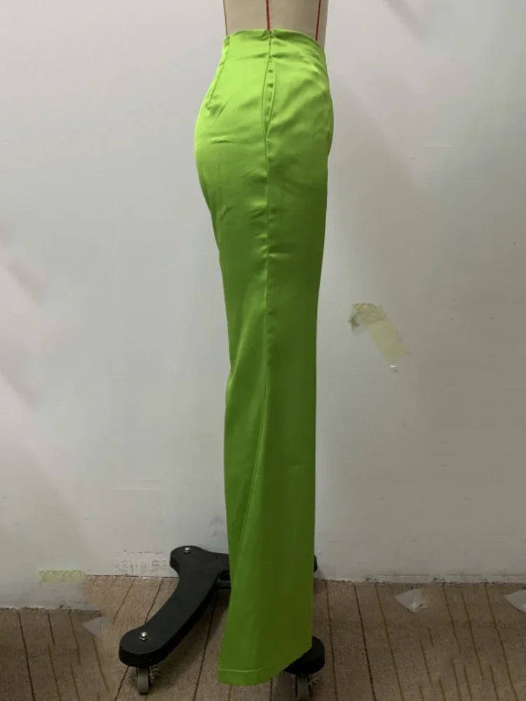 LIZAKOSHT  -  Traf Women's Pants High Waist Green Trousers New Spring Split-Joint Loose Wide Leg Pant Streetwear Casual Bottoms