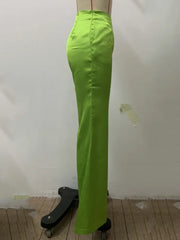 LIZAKOSHT  -  Traf Women's Pants High Waist Green Trousers New Spring Split-Joint Loose Wide Leg Pant Streetwear Casual Bottoms