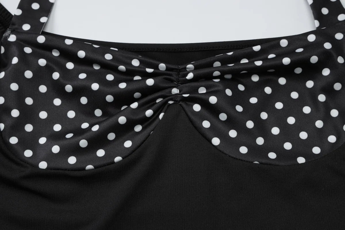 LIZAKOSHT  -  Summer Halter Short Sleeve T-shirts for Women Female Sexy Backless Polka Dot Patchwork Corset Tee Shirt Streetwear