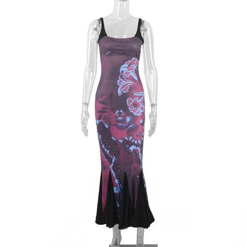 LIZAKOSHT  -  Summer Women Fashion Elegant Print Sexy Backless Sling Streetwear A-LINE Dress Female Casual Slim Sleeveless Pullover Dresses