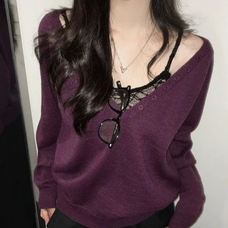 LIZAKOSHT  -  Streetwear Vintage Solid Knitted Grunge Sweaters Y2k Aesthetic Loose Casual Pullovers Women Harajuku Autumn Button Jumpers