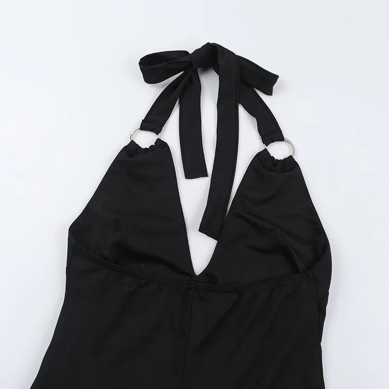 LIZAKOSHT  -  Summer V-Neck Halter Jumpsuit Women's Sleeveless Stretchy Wide Leg Romper Sexy Bodycon One Piece Jumpsuit Outfit