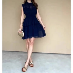LIZAKOSHT  -  2026 Spring New Pure Desire Wind Coffee Break French Round Neck Waist Elegant Dress