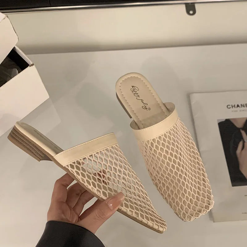 LIZAKOSHT  -  Summer Women Slippers Sexy Mesh Mules Shoes Indoor Home Slides Female Flats Shoes Beach Sandals Flip Flops New Woman Shoes