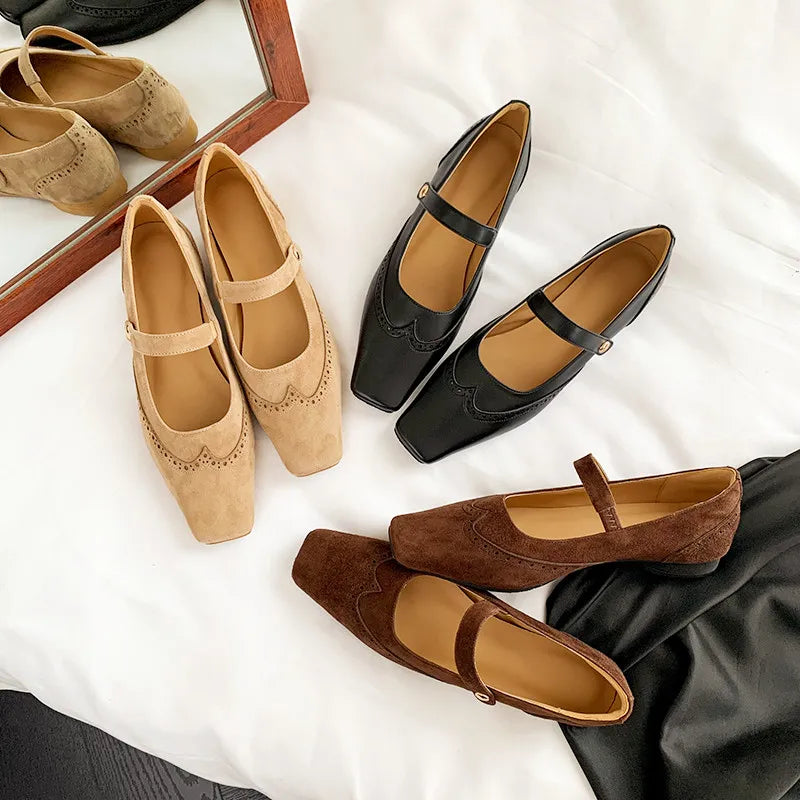LIZAKOSHT  -  Fashion Women's Shoes New High Quality Suede Retro Mary Jane Shoes Square Headed Carved Low Heels Shoes Lightweight Shoes