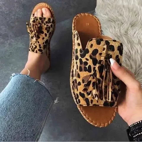 LIZAKOSHT  -  Women's Flat Sandals Resorts Handmade Tassels Wholesale Summer Shoes for Women Retro Design Female Slides Mules Size 41-43