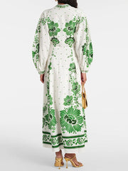 LIZAKOSHT  -  New Style Printed Long Dress with Slit Sleeves and V-Neck Casual Lace Beach Resort Dress