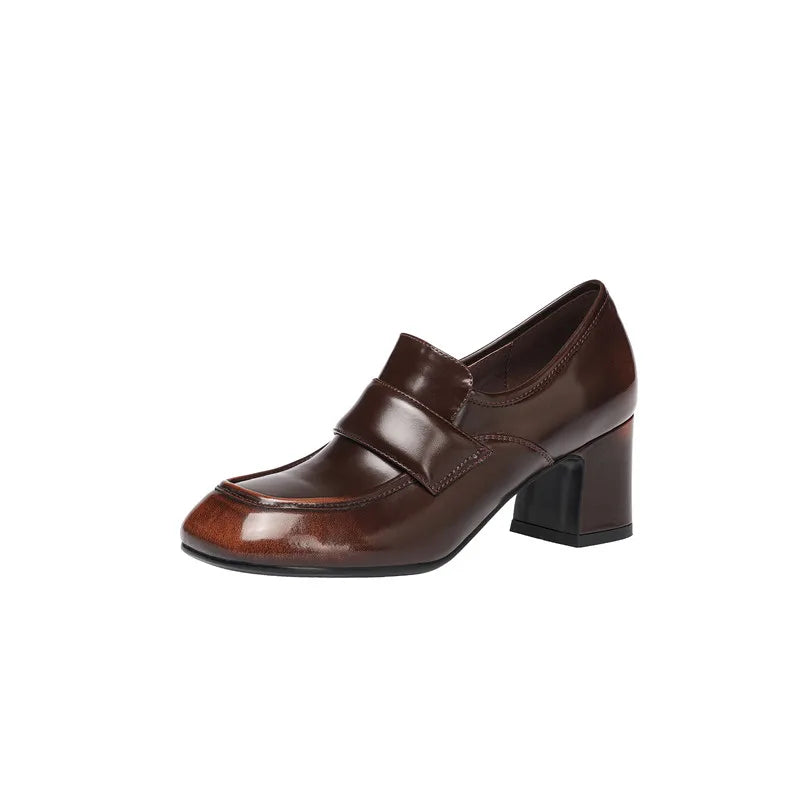 LIZAKOSHT  -  Fashion Pumps New High Quality Genuine Leather Shoes Round Head Coarse Heels High Heels Loafers Shoes Women's Shoes