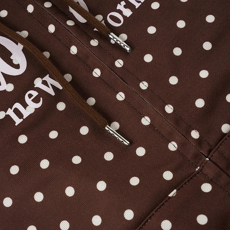 LIZAKOSHT  -  Retro Brown Polka Dot Print Hooded Sweatshirt Women Zip-Up hoodie Coats Clothes Women Autumn Going Out Outfit Streetwea