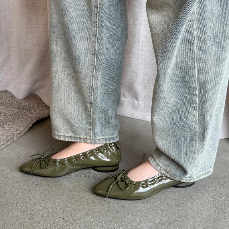 LIZAKOSHT  -  Fashion Women's Shoes New High Quality Genuine Leather Shoes Pointed Fold Soft soled Shoes Daily Lightweight Shoes