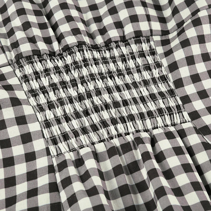 LIZAKOSHT  -  French Style Plaid Straight Mini Dress Elegant Single-breasted Short Sleeve Bodycon Robe Back Shrried Slim Outfit Retro