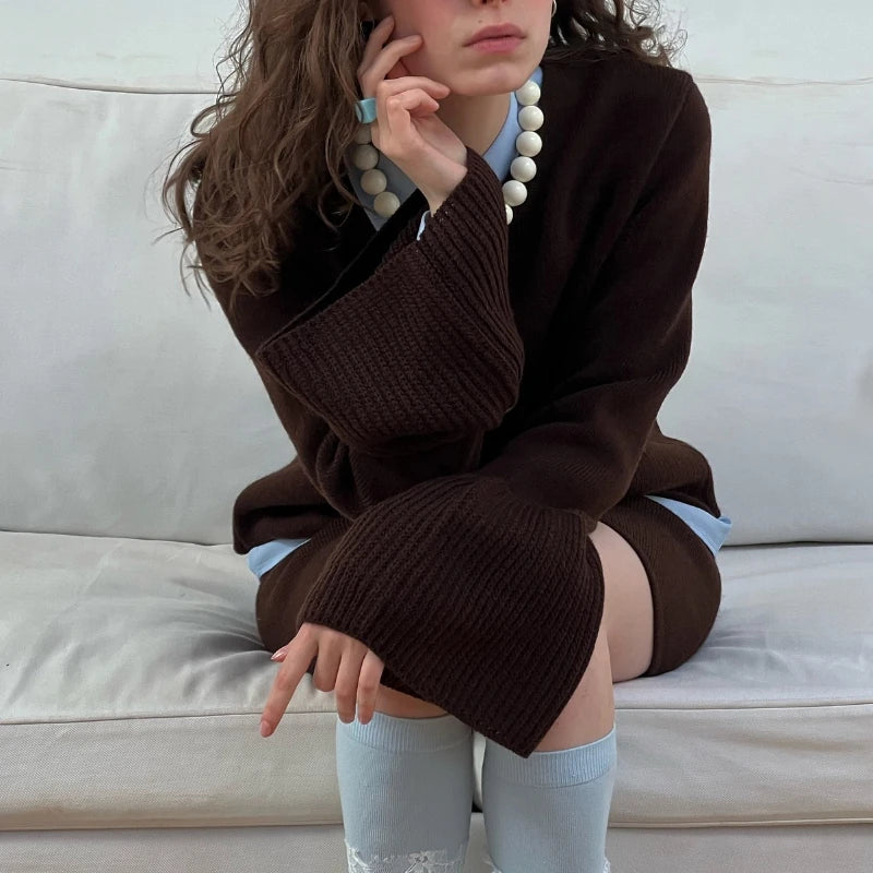LIZAKOSHT  -  Women's Chic Solid Color Knitwear Cardigan Fuzzy Long Sleeve Button-down Front Closure Autumn Loose Fit Basic Sweaters 2025