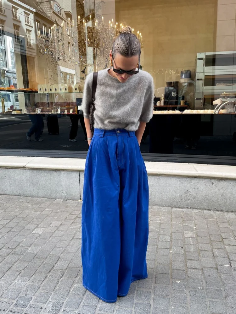 LIZAKOSHT  -  Chic Short Sleeve Mohair O-neck Pullover Women Fashion Oversized Grey Knitted Sweater New Female Autumn Commute Outerwears