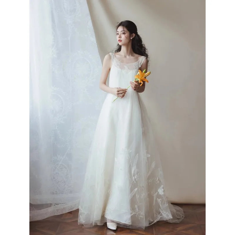 LIZAKOSHT  -  Spring/Summer High Order Dresses Round Neck Sleeveless White Dress Tulle Pattern Loose Birthday Party Vestidos De Fiesta