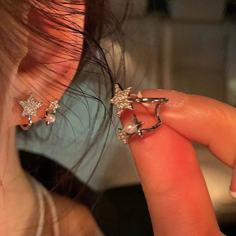 Lizakosht 2024 New Contracted Geometric Pearl Stars Earrings Korean Shiny Crystal Sweet Women Stud Earring Birthday Party Wedding Jewelry