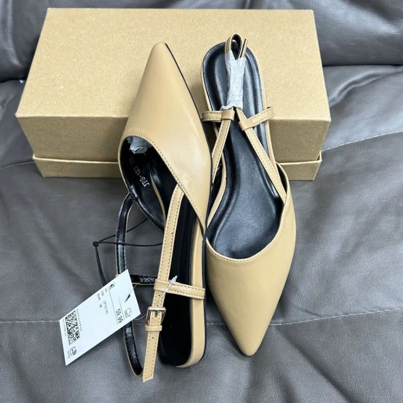 LIZAKOSHT  -  Designer Fashion Pointed Toe Women's Flats Autumn Elegant Dress Slingbacks Shallow Big Size Comfortable Luxury Ladies Shoes