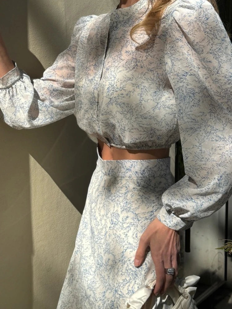 LIZAKOSHT  -  Commute Printed Female 2 Piece-Set Long Skirt Patchwork High Waist Short Top And Slim Maxi Skirt Sets New Women's Outfits