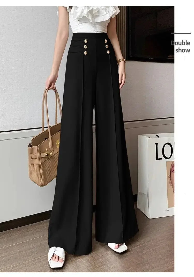 LIZAKOSHT  -  Wide Leg Pants for Women with High Waist and Drooping Sensation New Black Flared Pants for Women with Straight Leg and Slimming