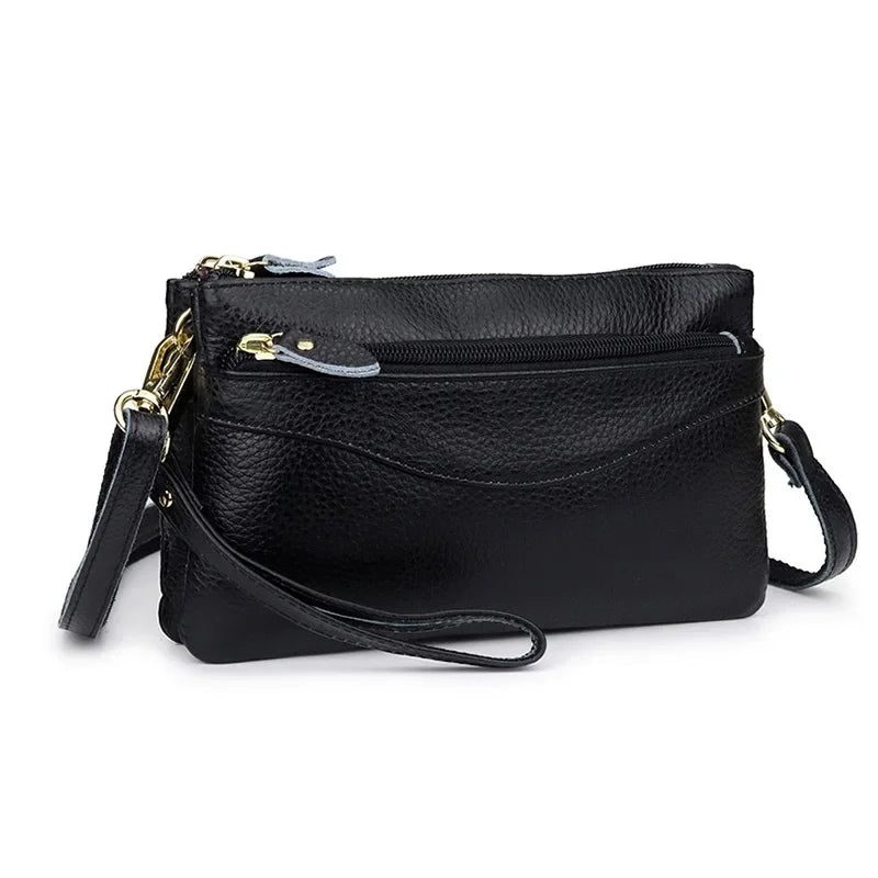 LIZAKOSHT  -  Genuine Leather Women Messenger Bags small Cowhide ladies Clutch wallet Multiple pockets female Shoulder Bags Cell phone purse