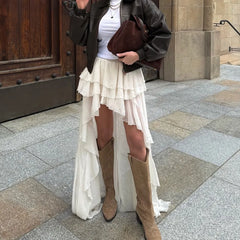 LIZAKOSHT  -  Casual fashion irregular hem skirt women's clothing spring and autumn temperament elastic waist a-word skirt