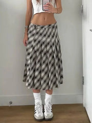 LIZAKOSHT Gingham Printed Vintage Women Skirt Pleated Midi New Autumn Winter Skirt Falda Mujer England Style Plaid Skirt