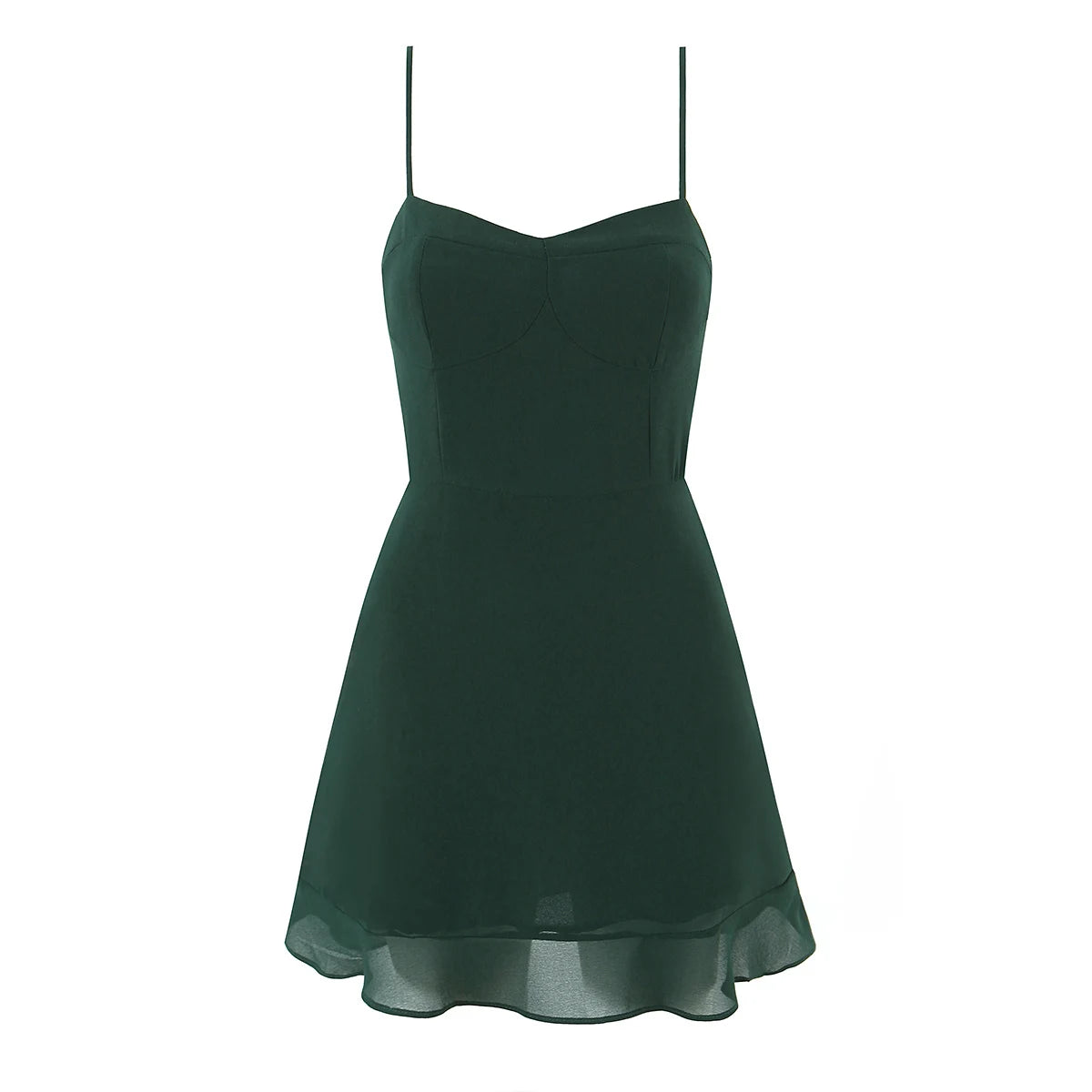 LIZAKOSHT  -  French Style Retro Dark Green V neck Corset Style Sling Dress Women Elastic Back Ruffles Hem Short Dresses Summer Robe Vestidos