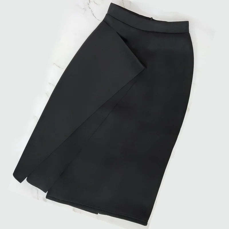 LIZAKOSHT -  Fashion Bodycon Pencil Skirts Women High Waist Slim Midi Modest Classy Female Black Package Hip Jupes Falad Elegant Skirt indie